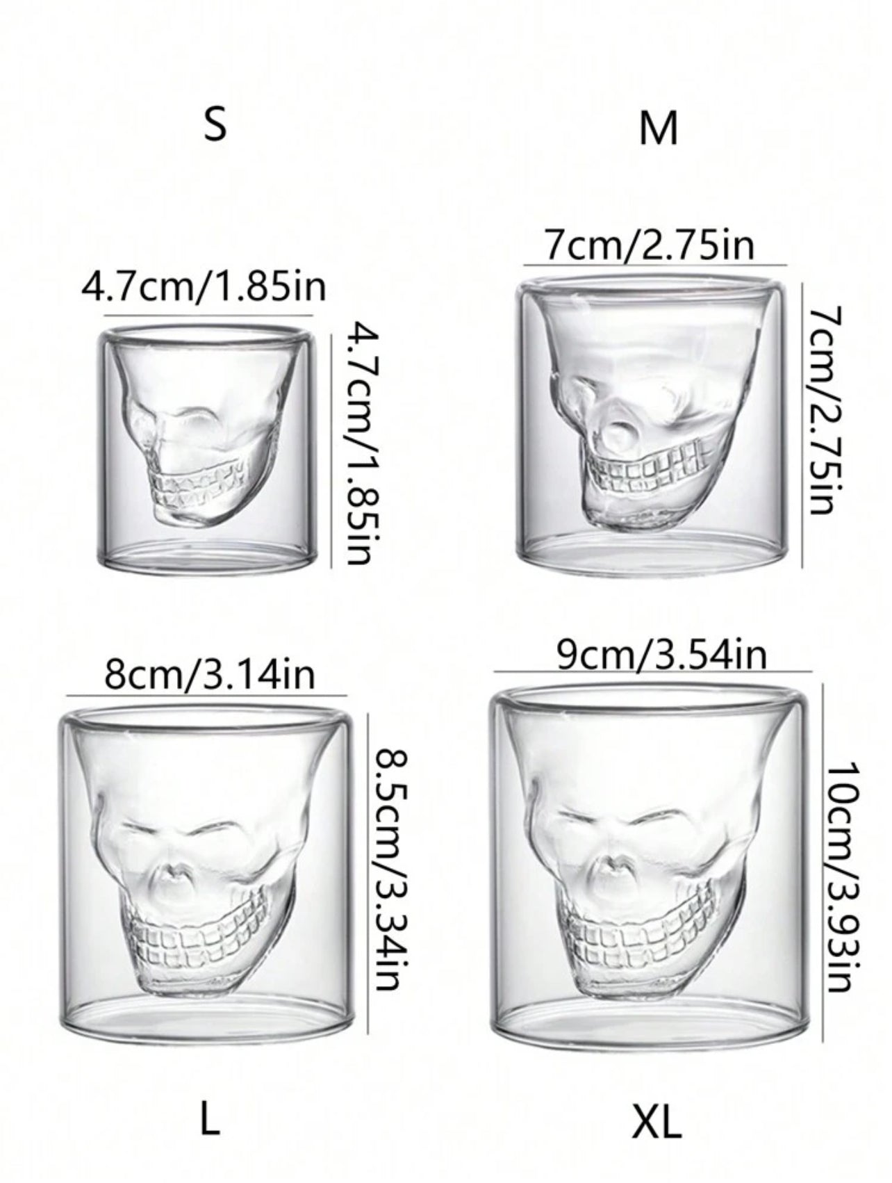4 Verres Crâne Double Paroi