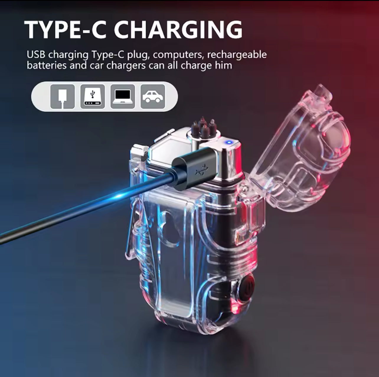 Briquet Électrique Double Arc avec Lampe Torche COB