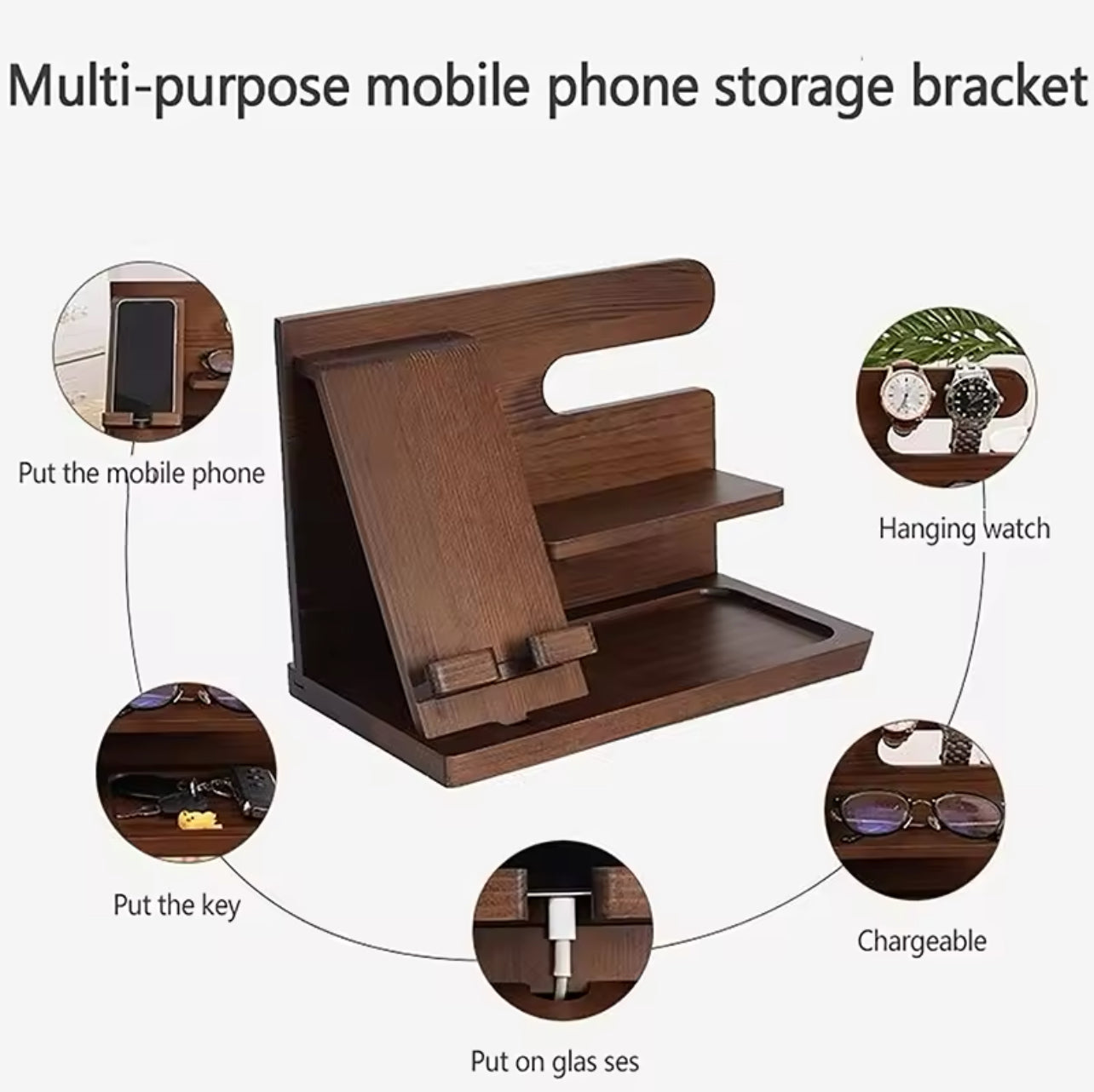 Support multifonction pour téléphone portable en bois