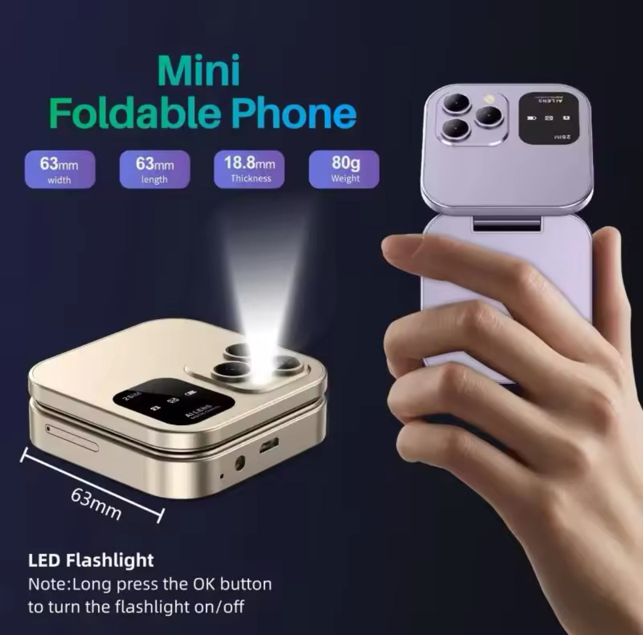 Téléphone Pliant Mini LED
