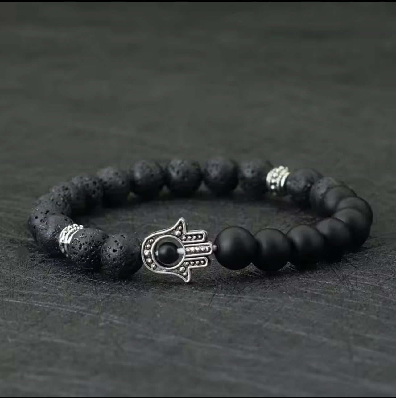 Bracelet Hamsa Pierre de Lave