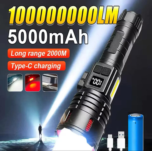 Lampe Torche LED Ultra Puissante 100000000LM – Rechargeable USB-C