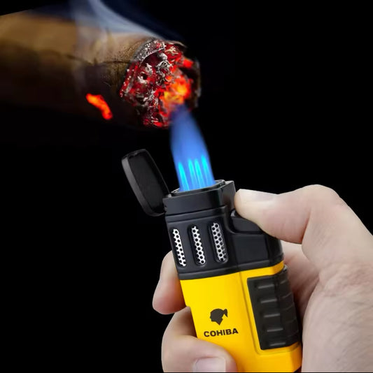 Briquet Chalumeau 4 Flammes Cohiba avec Perceuse à Cigare Intégrée