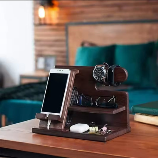 Support multifonction pour téléphone portable en bois